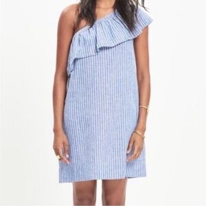 Madewell Blue Striped One-Shoulder Dress